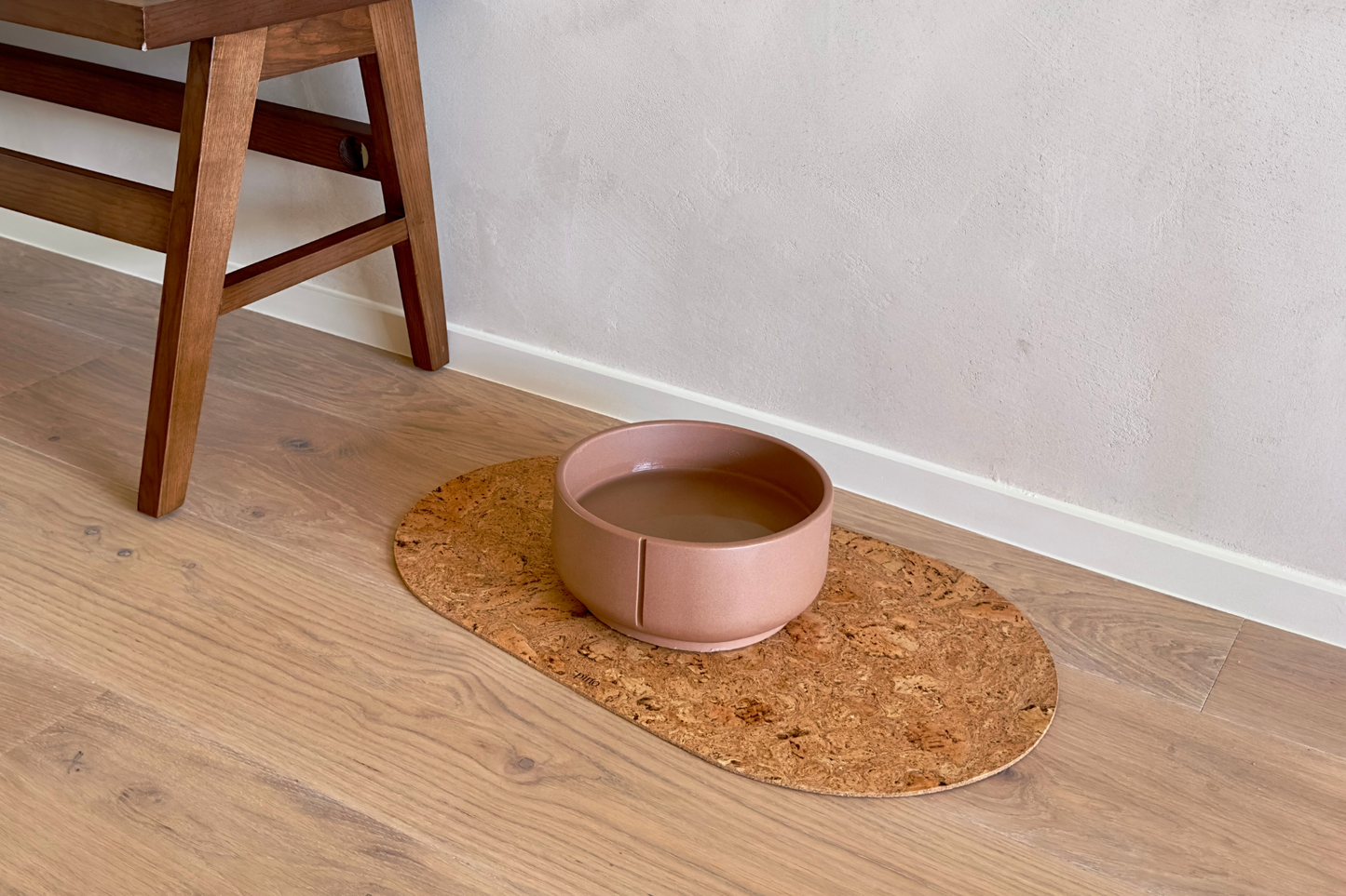 lifestyle photo of a bowl on the cork mat